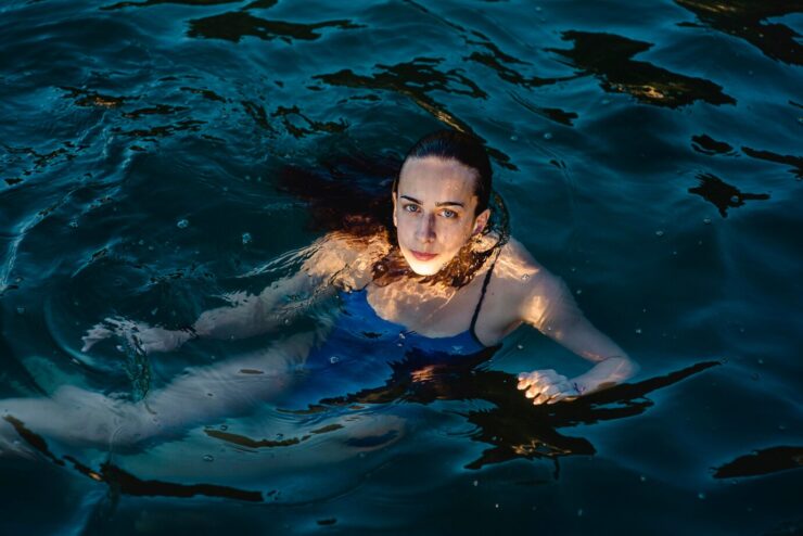 woman swimming during period